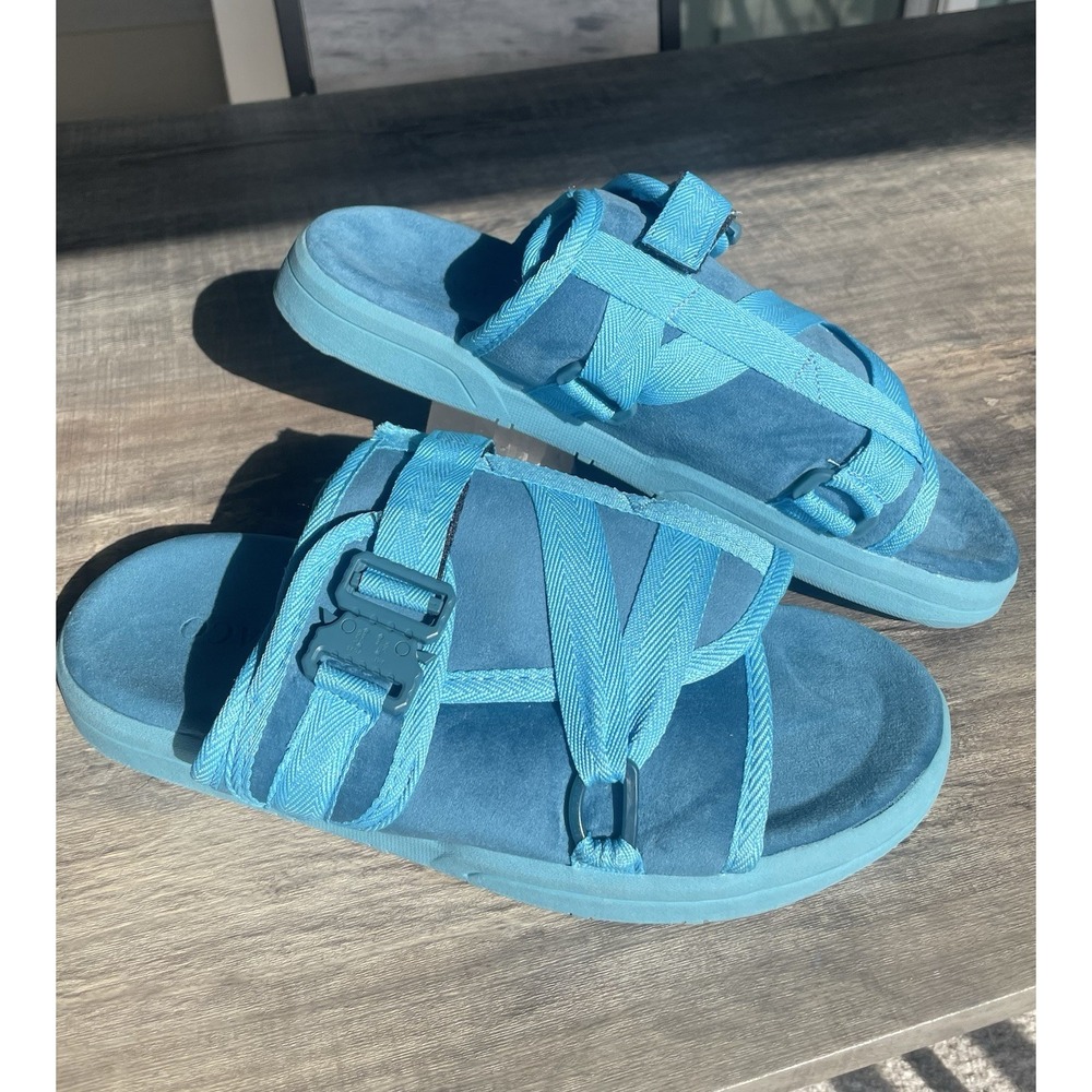 DRACO Plaid Slides Blue Men's Size 11-12 Adjustable Strap Buckle Sandals